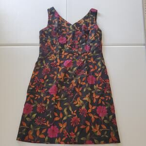 Y2K Fairy Grunge Dress Womens 10 Black Floral Linen Sleeveless V Neck Sheath